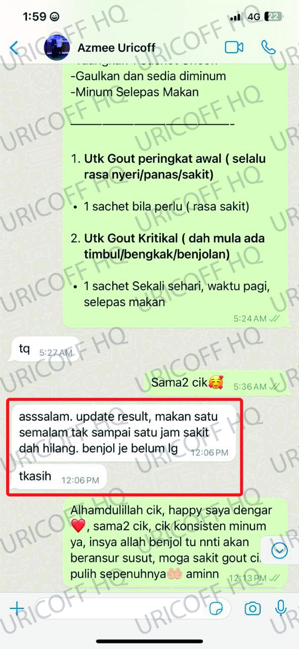 testimoni azmee pengguna uricoff ubat gout